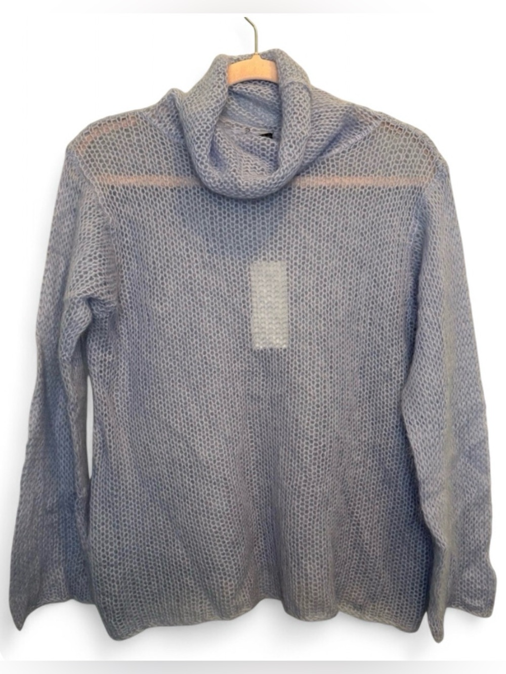 Eileen Fisher NWT Periwinkle Blue Open Mohair Knit Cowl Neck Sweater Medium